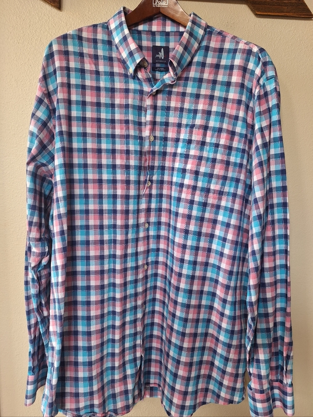 Johnnie-O Hangin Out Plaid Button Down Shirt  Blue Pink Cotton Mens XXL